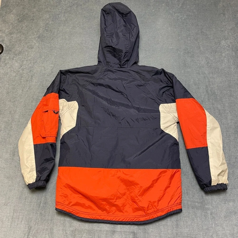 London Fog Reversible Jacket Youth L Navy Nylon to Fleece Hooded Raglan Sleeve